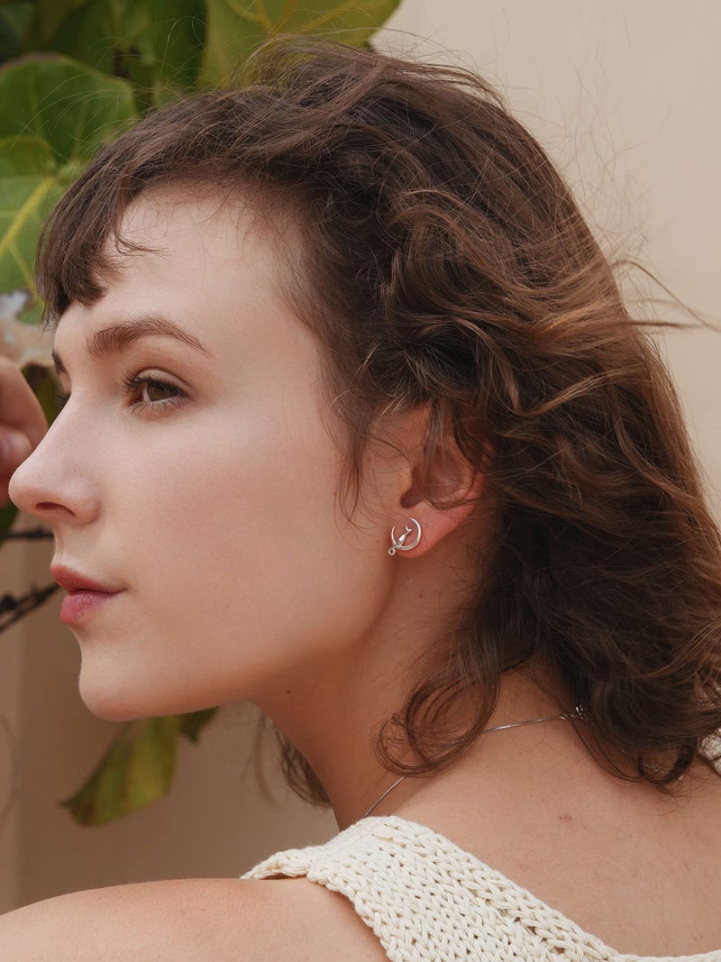 S.Leaf Sterling Silver Cat Moon Earrings Hypoallergenic Stud Earrings for Women Jewelry for Cat Lovers Birthday Gifts for Women(silver) - Image 2